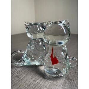 2 handblown glass cats with orange goldfish